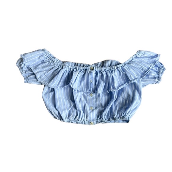 Miu Miu Blue Stipped Off The Shoulder Crop Top Size Small - Picture 4 of 8